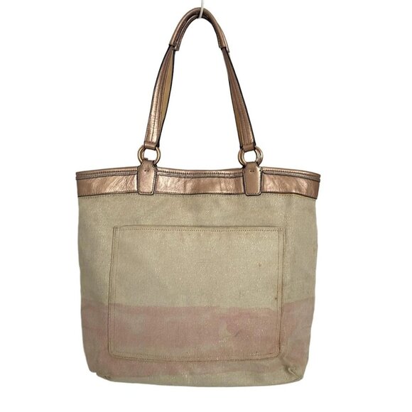 Auth COACH - 17031 Beige Pink Multi Canvas Leather Tote Bag - Picture 3 of 10